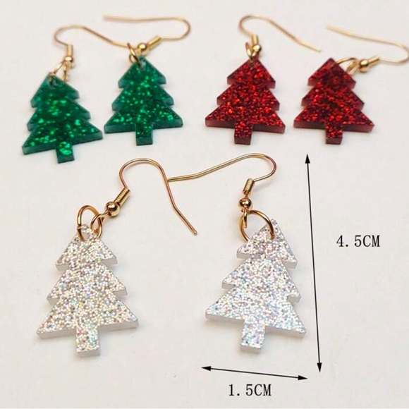 3 pair glitter Christmas tree earrings - Picture 3 of 3